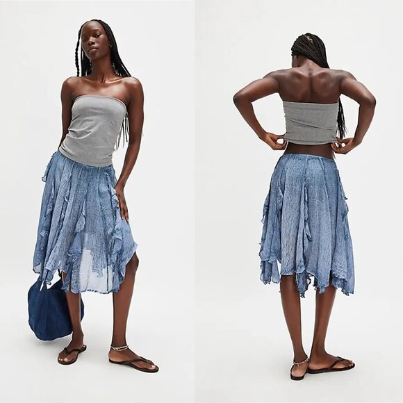 NWT New $128 Free People Susanna Knee-Length Dark Denim Midi Skirt Size S - Picture 2 of 10